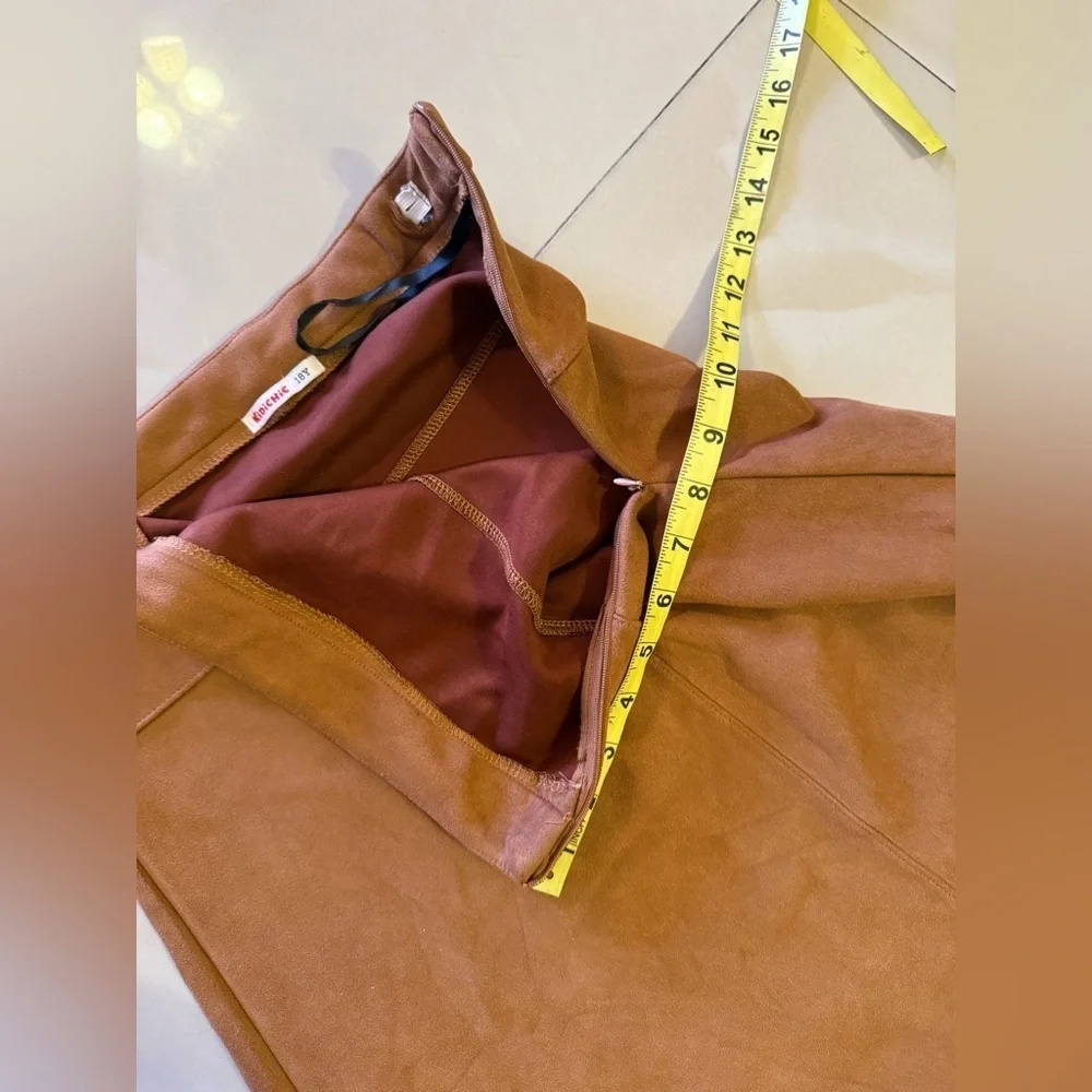 Girls Faux Suede kid chick Skirt brown zipper winter zipper 18 Y winter
